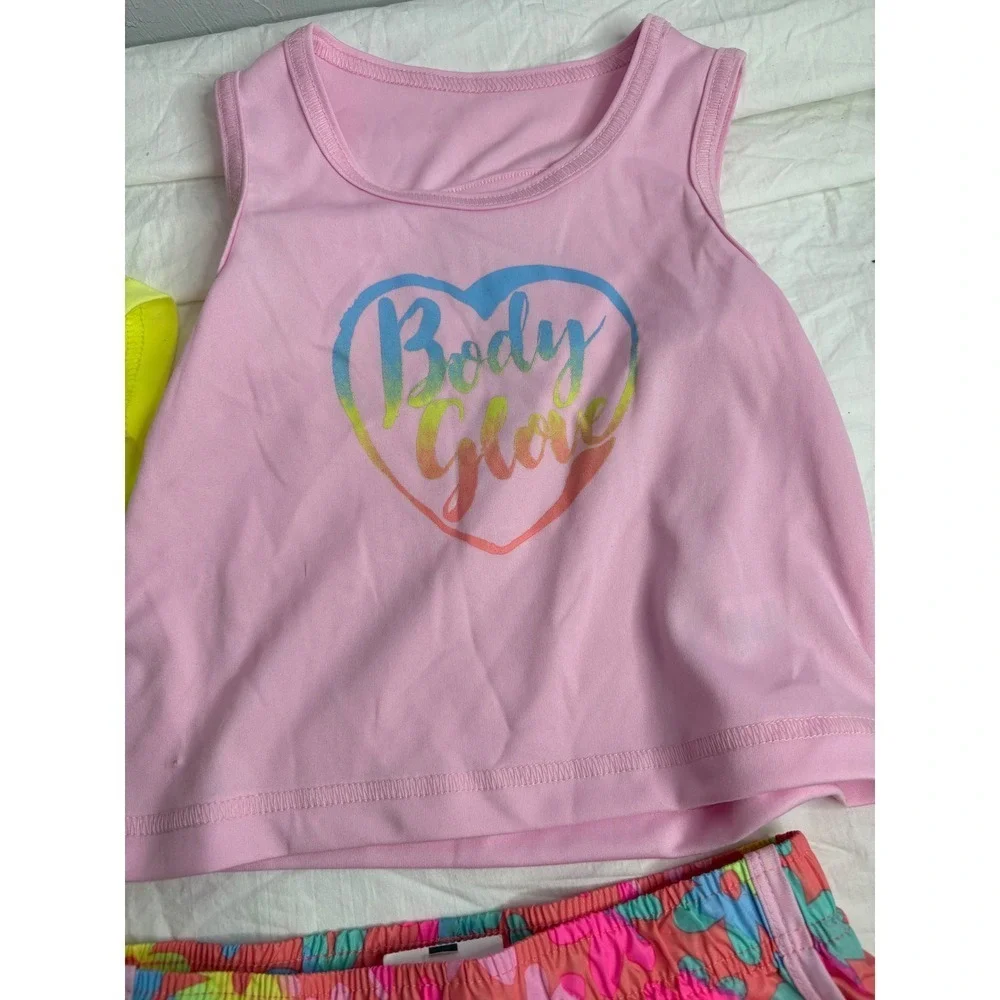 Body Glove Kids Girls 3 Piece Athletic Set Neon Yellow Tank Shorts Size 5